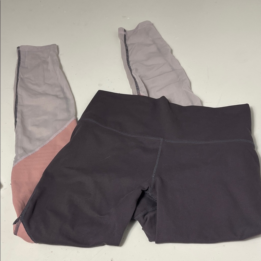 Fabletics Small Elastic Waist Pull On Athletic Tri Color Pink Gray Leggings